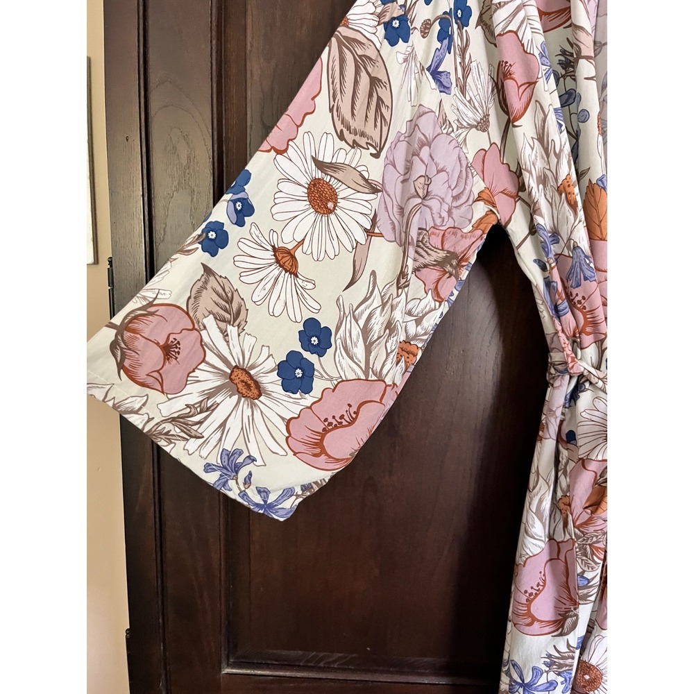 Day of Blossom 100% Rayon Belted Floral Kimono Robe 3/4 Sleeves Womens Size XL - Picture 4 of 7